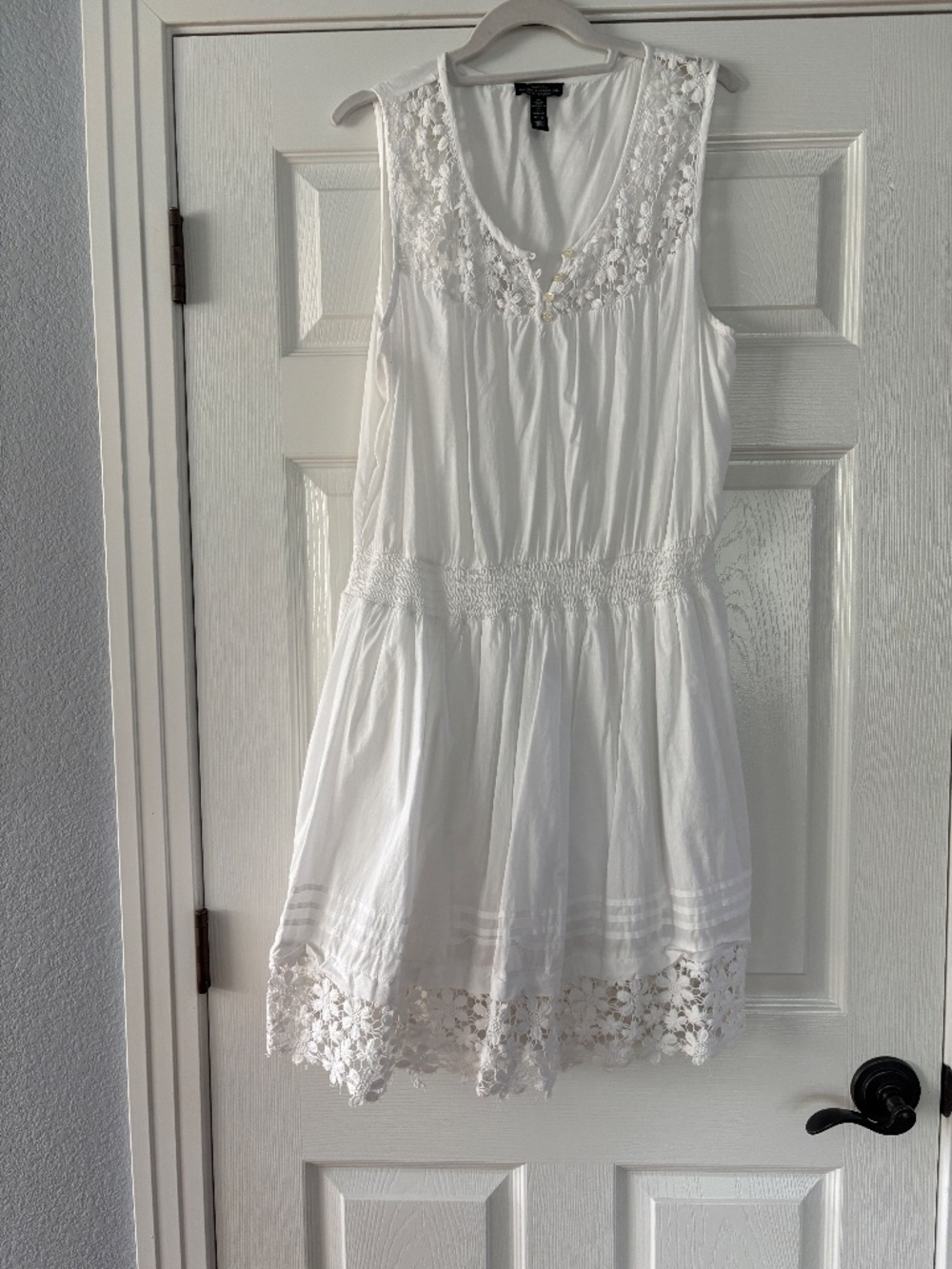 RALPH LAUREN COTTON WHITE SLEEVELESS DRESS LACE PLEASE RUNCHED PULLOVER 14